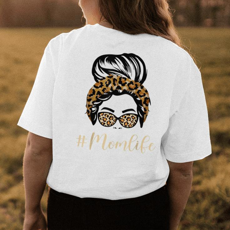 Mom Life Funny Mama Design Leopard Pattern Glasses Womens Back Print T-shirt Unique Gifts