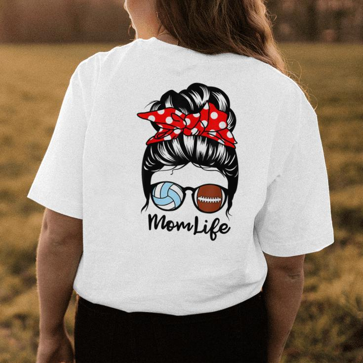 Mom Life Messy Bun Hair Funny Football Volleyball Mom Womens Back Print T-shirt Unique Gifts