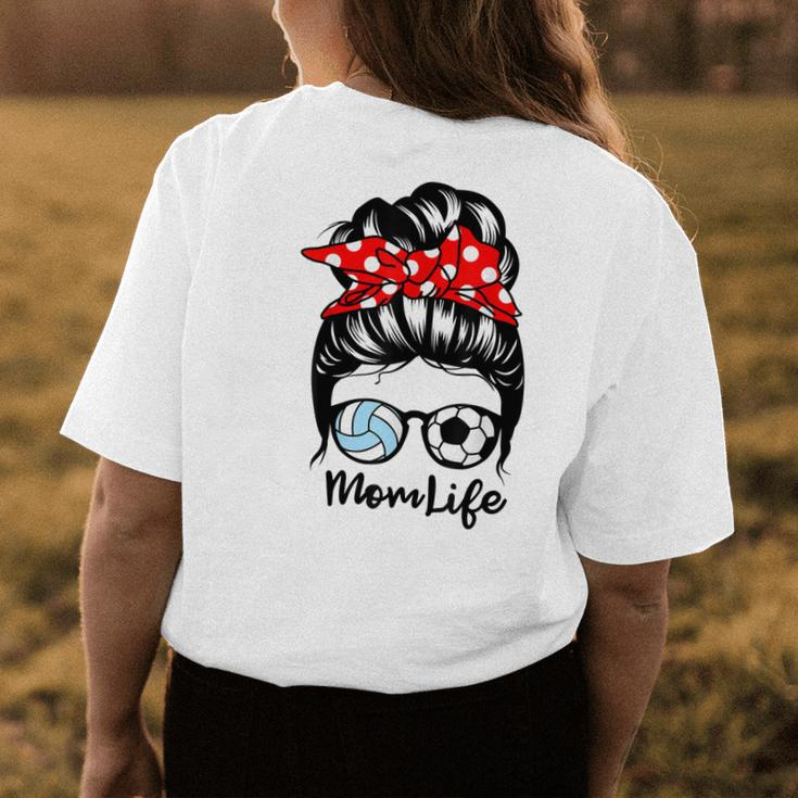 Mom Life Messy Bun Hair Funny Volleyball Soccer Mom Womens Back Print T-shirt Unique Gifts