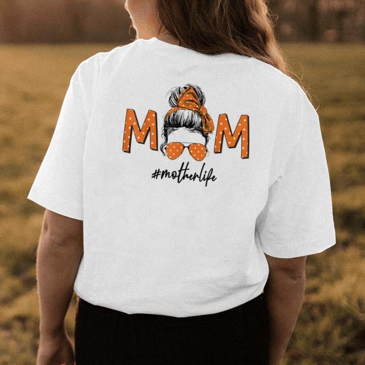 Mom Messy Bun Aviator Glasses Polka Dots Bandana Mother Life Womens Back Print T-shirt Unique Gifts