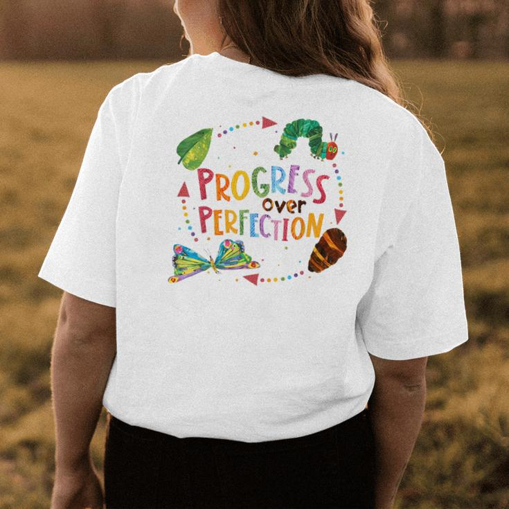 Progress Over Perfection Caterpillar Back To School Teacher Womens Back Print T-shirt Funny Gifts