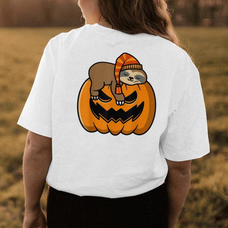 Pumpkin With Sloth Happy Halloween Fall Themed Costume Happy Halloween Womens T-shirt Back Print Unique Gifts