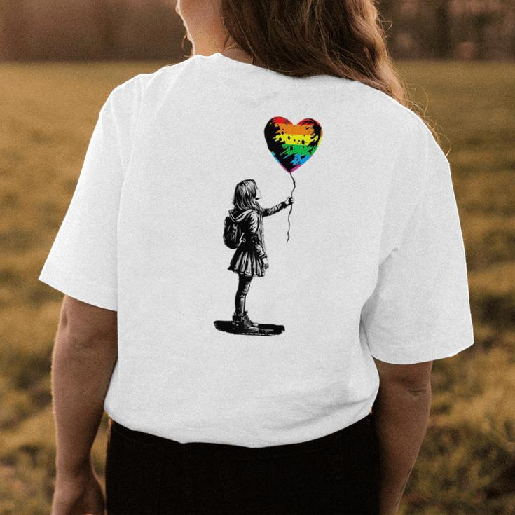 Rainbow Heart Balloon Lgbt Gay Lesbian Pride Flag Aesthetic Womens Back Print T-shirt Unique Gifts