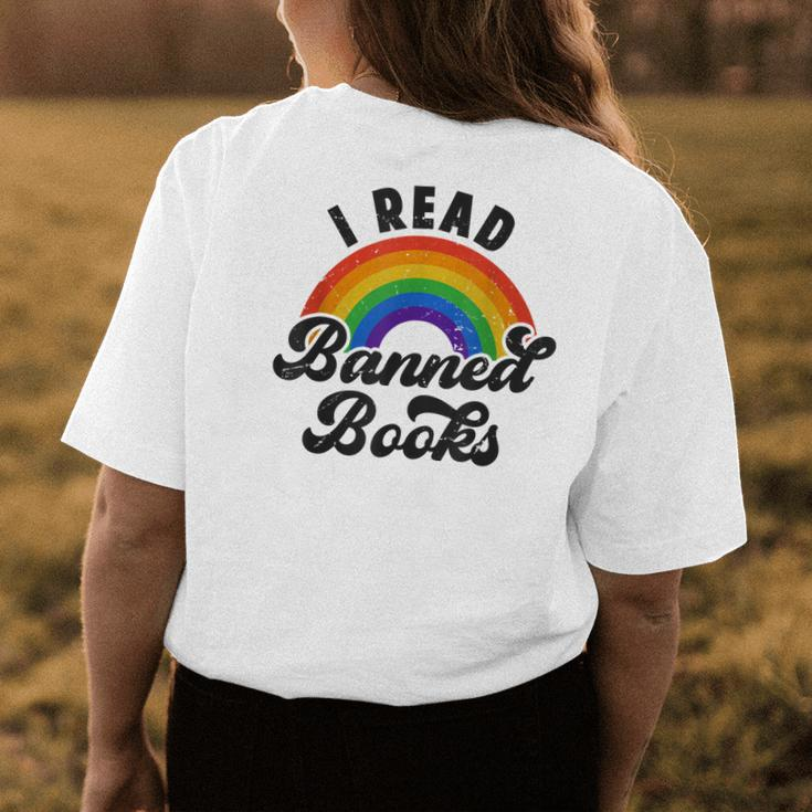 I Read Banned Books Retro Literature Rainbow Reading Vintage Women's T-shirt Back Print Unique Gifts