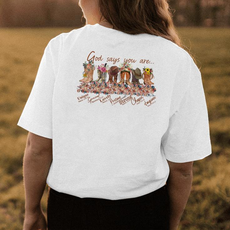 Retro Western Cowgirl Boots God Say You Are Cowboy Christian Womens Back Print T-shirt Unique Gifts