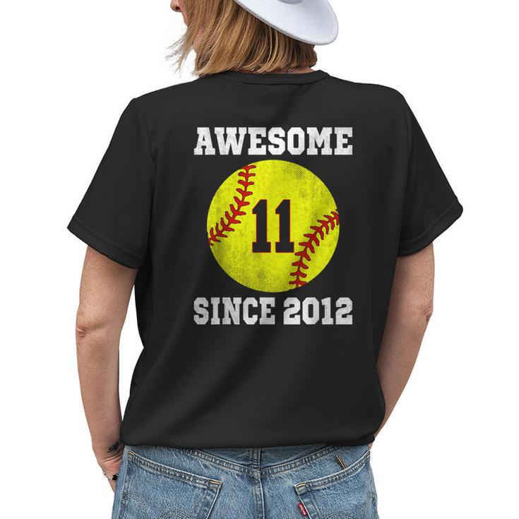 11Th Birthday Girl Softball Lover 11 Years Old Vintage Womens Back Print T-shirt Gifts for Her