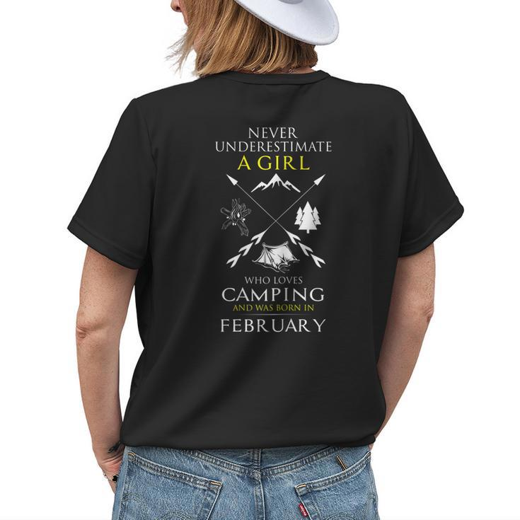 A Girl Who Loves Camping Born In February Camp Girl Vintage Womens Back Print T-shirt Gifts for Her