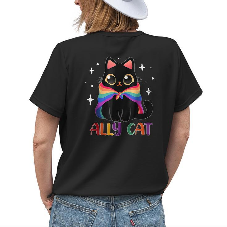 Ally Cat Lgbt Gay Rainbow Pride Flag Funny Cat Lover Womens Back Print T-shirt Gifts for Her