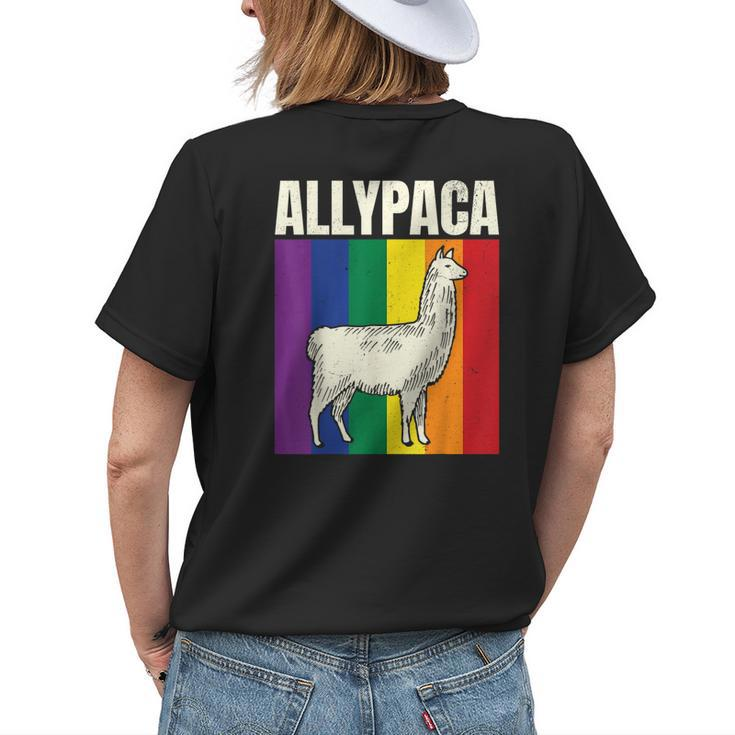 Allypaca Rainbow Alpaca Pun Gay Pride Ally Lgbt Joke Flag Womens Back Print T-shirt Gifts for Her