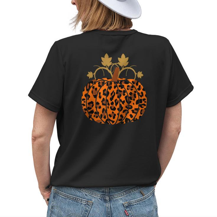 Animal Leopard Print Pumpkin Halloween Fall Autumn Halloween Womens T-shirt Back Print Gifts for Her