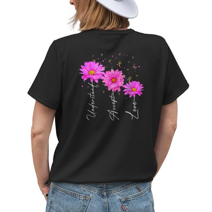 Autism Mom Autism Awareness Daisy Flower Women Gift Womens Back Print T-shirt Gifts for Her