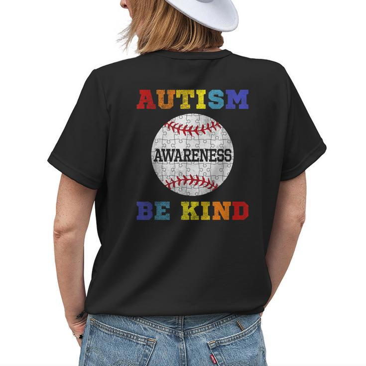 Baseball Lover Autism Awareness Puzzle Be Kind Kindness Womens Back Print T-shirt Gifts for Her