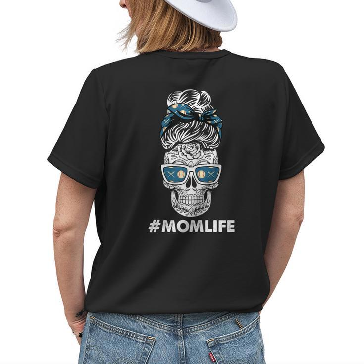 Baseball Mom Life Dia De Los Muertos Messy Bun Sugar Skull Gift For Womens Womens Back Print T-shirt Gifts for Her