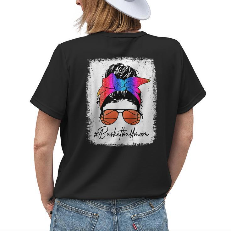 Basketball Mom Rainbow Glitter Messy Bun Basketball Player Womens Back Print T-shirt Gifts for Her