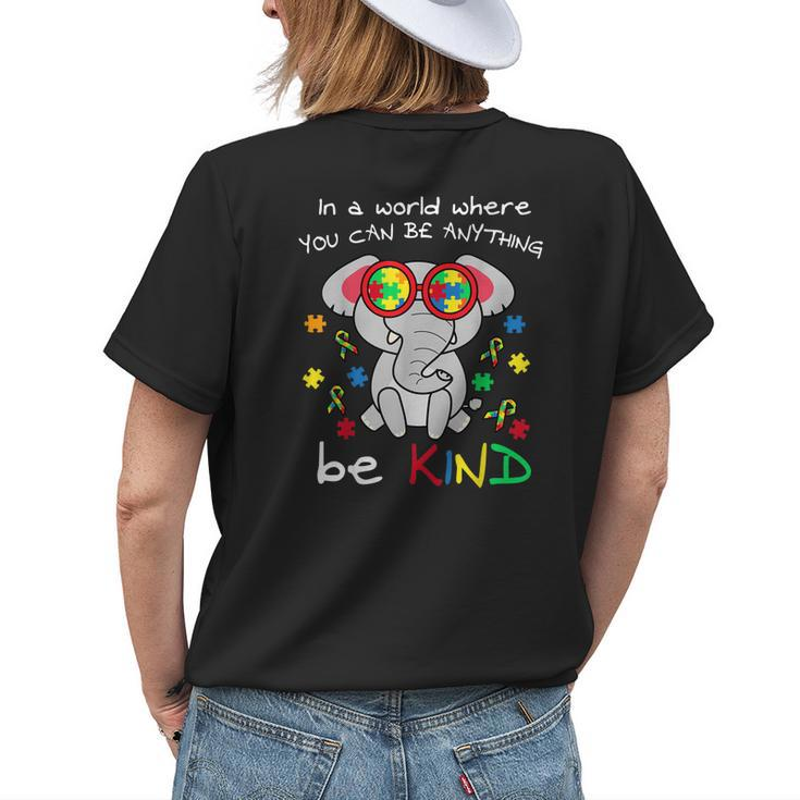Be Kind Elephant Puzzle Inspirational Autism Awareness Gift Womens Back Print T-shirt Gifts for Her