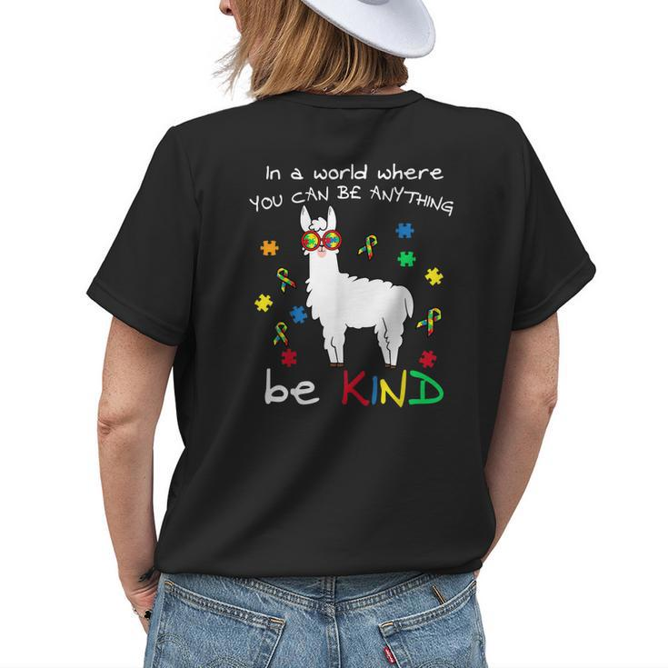 Be Kind Llama Puzzle Piece Cool Autism Awareness Gift Womens Back Print T-shirt Gifts for Her