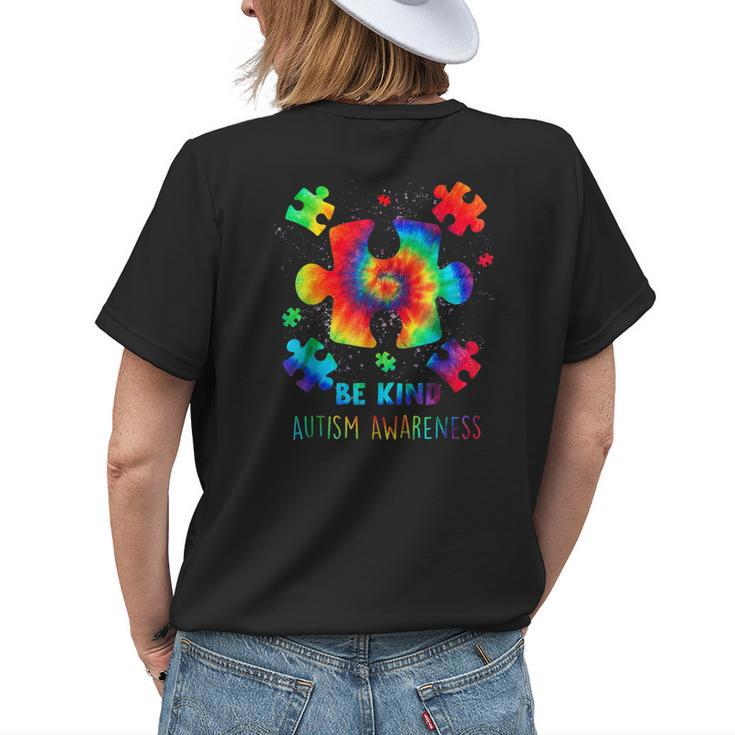 Be Kind Puzzle Pieces Tie Dye Autism Awareness Womens Back Print T-shirt Gifts for Her