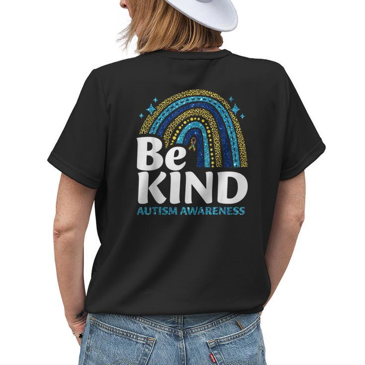 Be Kind Rainbow Autism Awareness Leopard Print Women Girls Womens Back Print T-shirt Gifts for Her