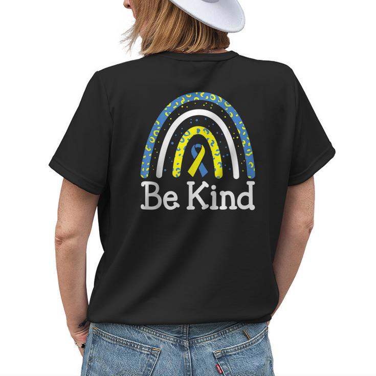 Be Kind Rainbow World Down Syndrome Awareness Day Womens Back Print T-shirt Gifts for Her