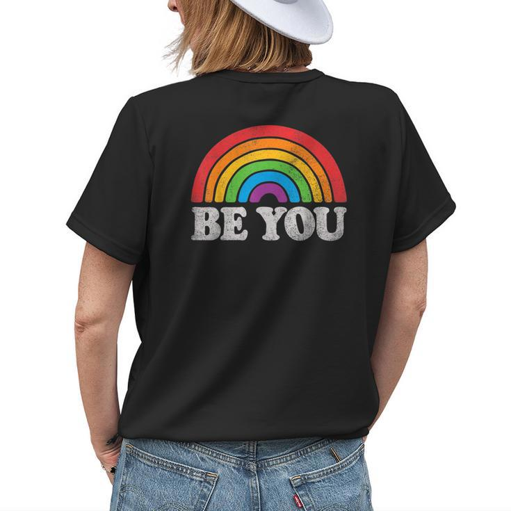 Be You Pride Lgbtq Gay Lgbt Ally Rainbow Flag Retro Galaxy Womens Back Print T-shirt Gifts for Her