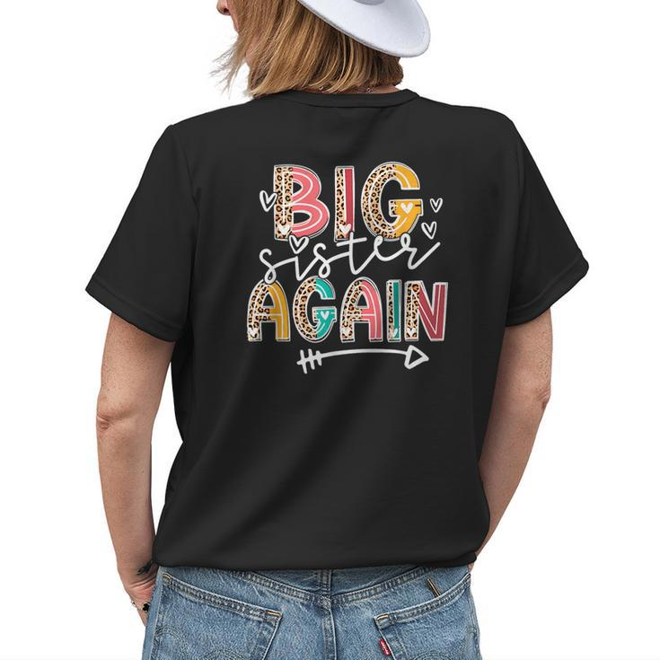 Big Sister Again Leopard Soon To Be Sis Announcement Girls Womens Back Print T-shirt Gifts for Her