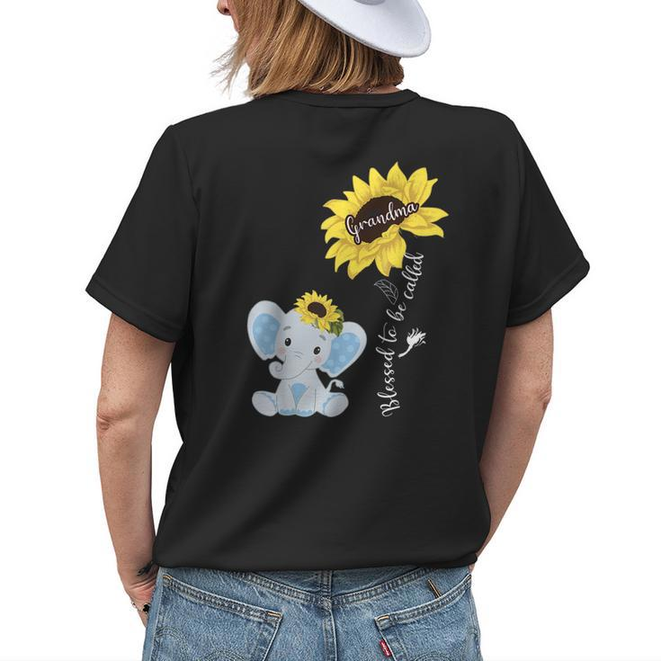 Blessed To Be Called Grandma Elephant Sunflower Womens Back Print T-shirt