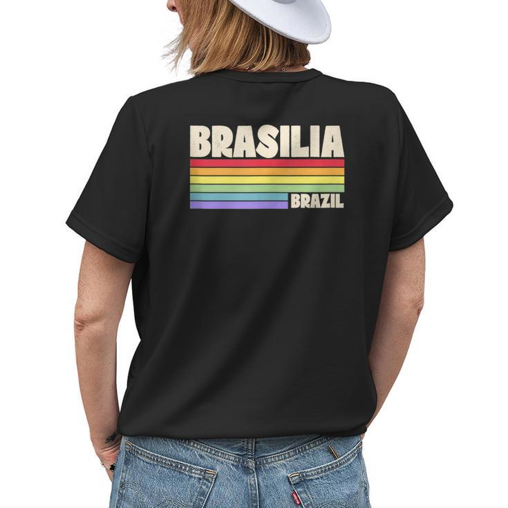 Brasilia Brazil Rainbow Gay Pride Merch Retro 70S 80S Queer Womens Back Print T-shirt Gifts for Her