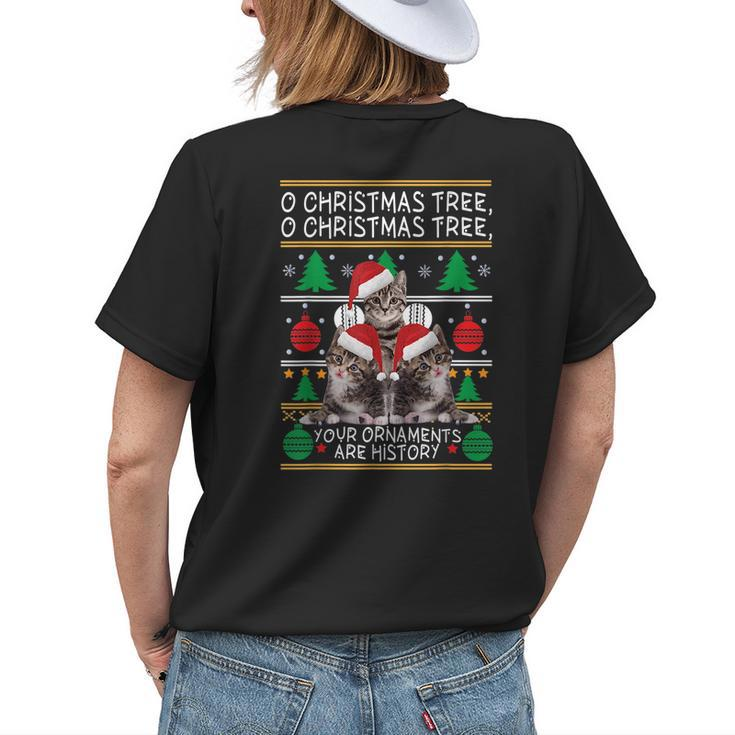 Cats Christmas Funny Ornaments Pajama Family Gift Womens Back Print T-shirt Gifts for Her