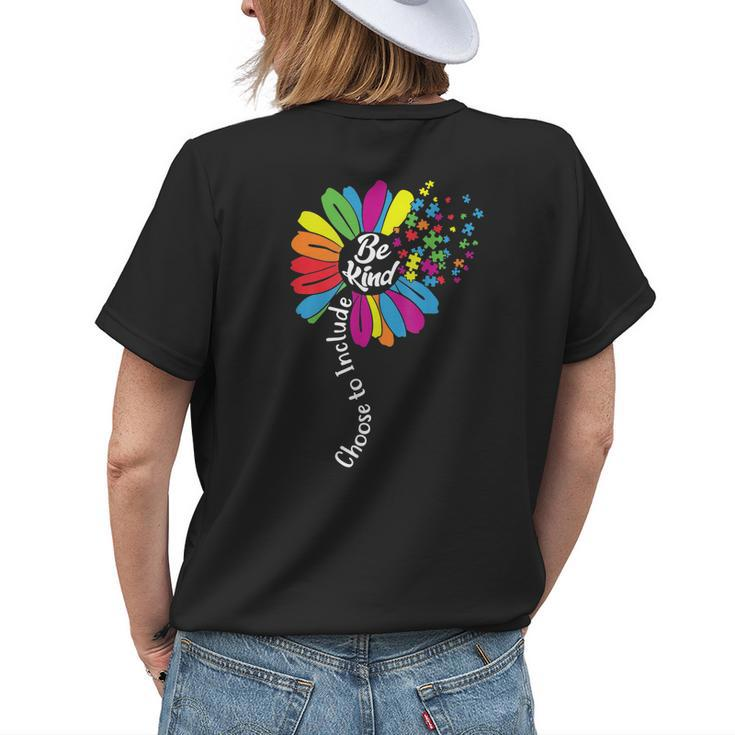 Choose To Include Sunflower Autism Awareness Be Kind Puzzle Womens Back Print T-shirt Gifts for Her