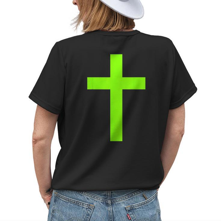 Christian God Jesus Cross Lime Green Womens Back Print T-shirt Gifts for Her