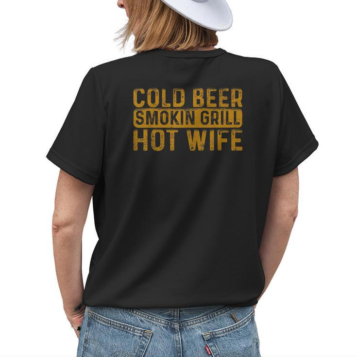 Cold Beer Smoking Grill Hotwife Husband Wife Bbq Joke Womens Back Print T-shirt Gifts for Her