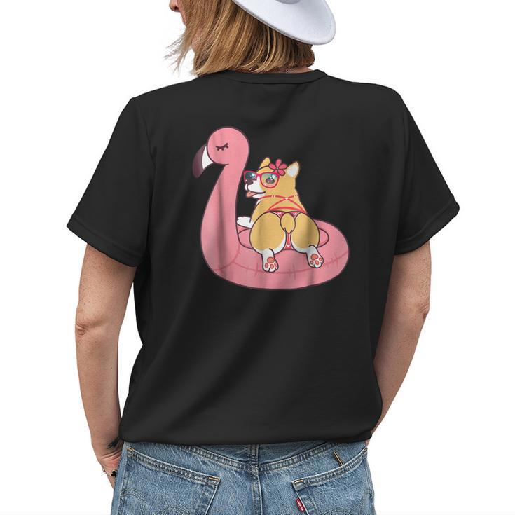 Corgi Butt Dog Bikini Pink Flamingo Float Funny GiftWomens Back Print T-shirt Gifts for Her