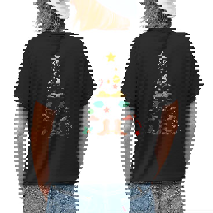 Cowboy Christmas Tree Boots Cowgirl Xmas Western West Gift Womens Back Print T-shirt Gifts for Her Cowboy Christmas Tree Boots Cowgirl Xmas Western West Gift Womens Back Print T-shirt Gifts for Her