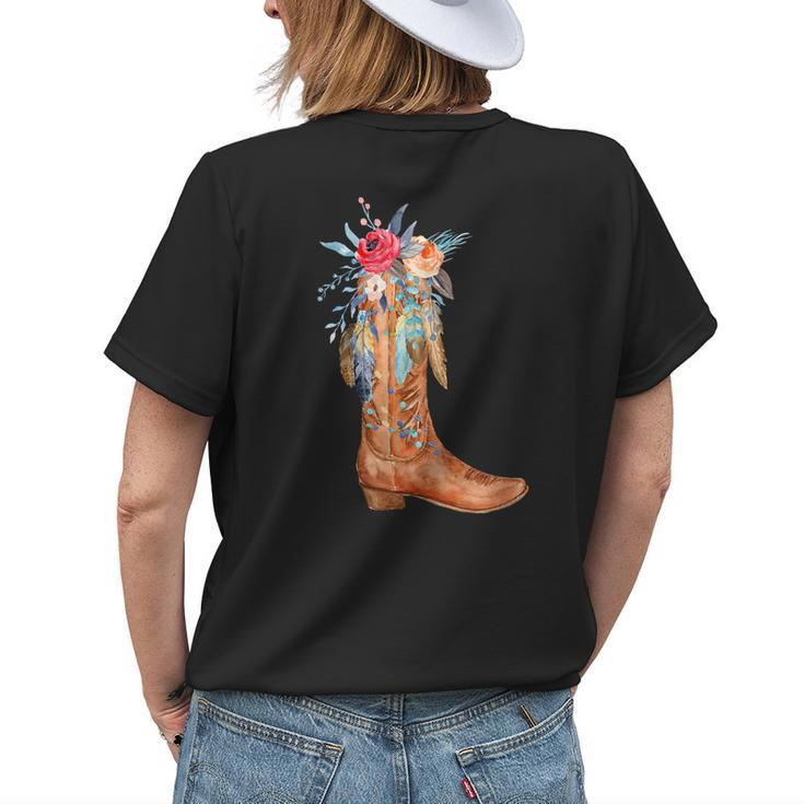 Cowgirl Boots Watercolor Floral Country Girls Southern Gals Womens Back Print T-shirt Gifts for Her