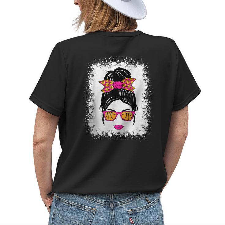 Cute Basketball Lover Messy Bun Basketball Mom Women Girls Womens Back Print T-shirt Gifts for Her