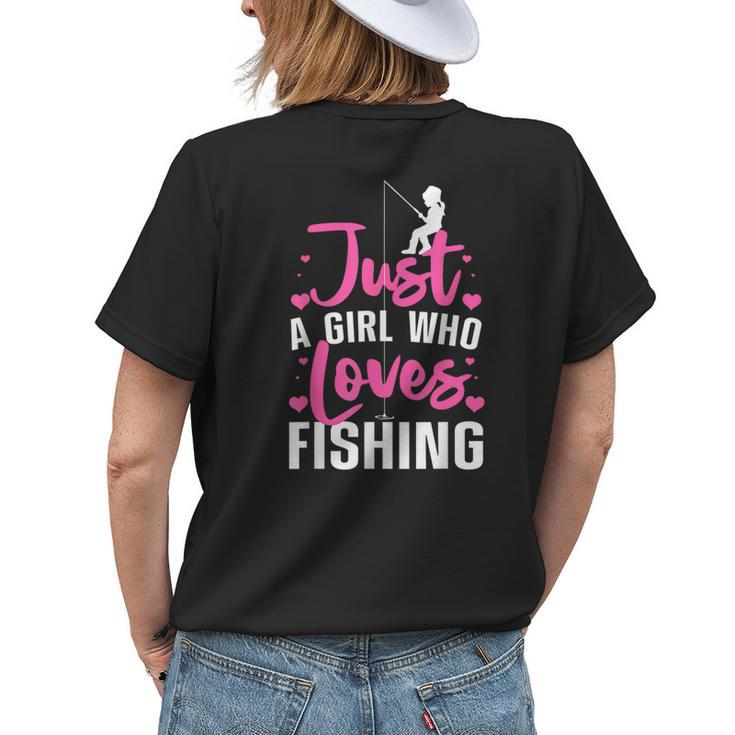 Cute Fishing For Women Girls Kids Fisher Fisherman Bass Fish Womens Back Print T-shirt Gifts for Her
