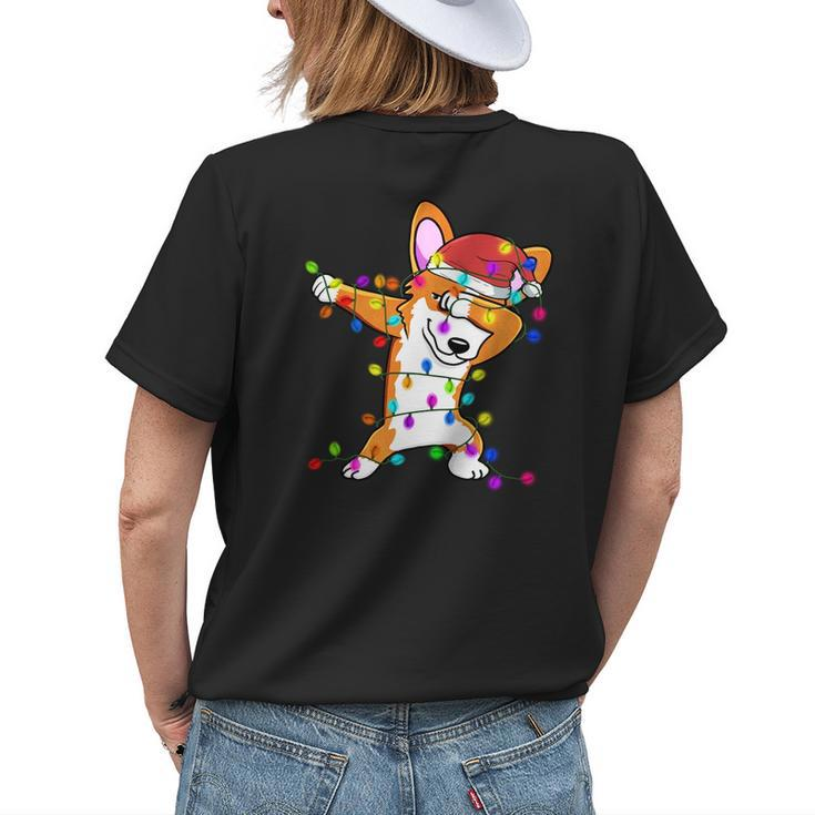 Dabbing Corgi Christmas Fairy Lights Dog Funny Xmas Costume Womens Back Print T-shirt Gifts for Her