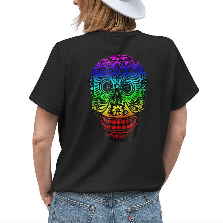 Day Of The Dead Floral Skull Dia De Los Muertos Womens Back Print T-shirt Gifts for Her