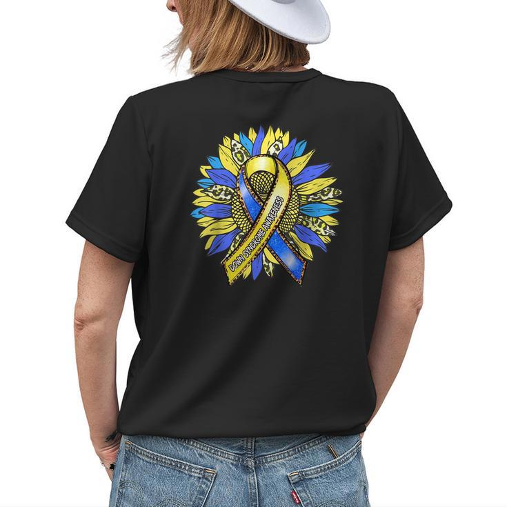 Down Syndrome Awareness Leopard Sunflower Yellow Blue Ribbon Womens Back Print T-shirt Gifts for Her