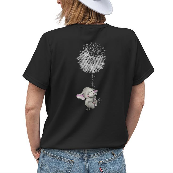 Faith Elephant Sunflower Neuroendocrine Cancer Awareness Womens Back Print T-shirt Gifts for Her