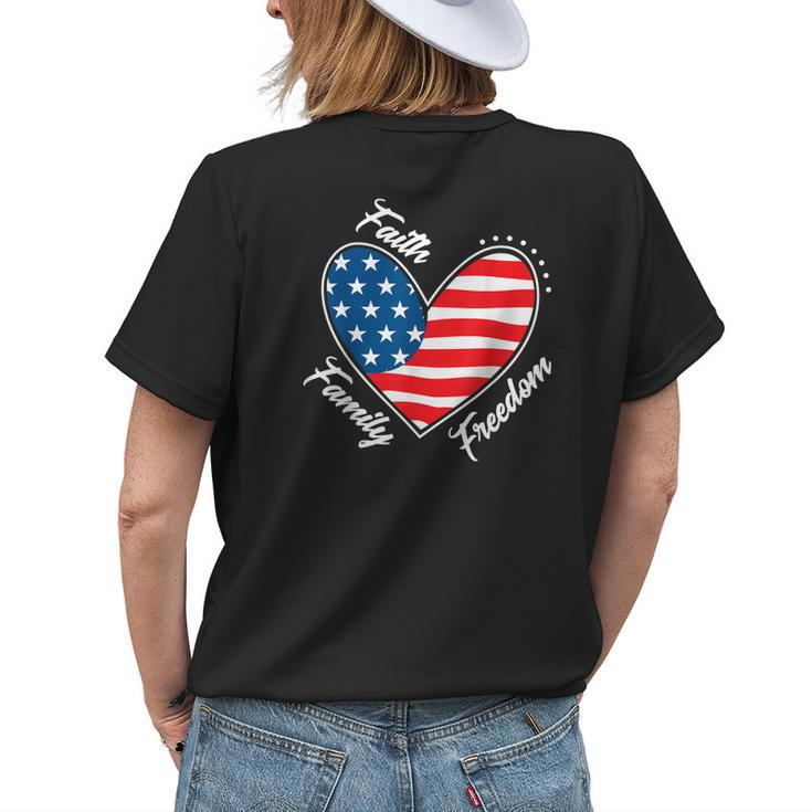 Faith Family Freedom 4Th Of July Patriotic Men Women Womens Back Print T-shirt Gifts for Her