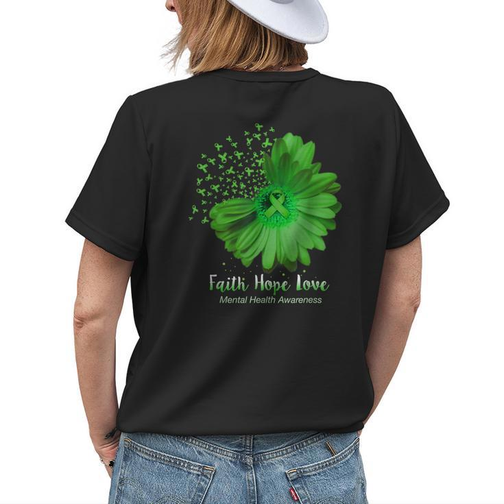 Faith Hope Love Mental Health Awareness Sunflower Womens Back Print T-shirt Gifts for Her