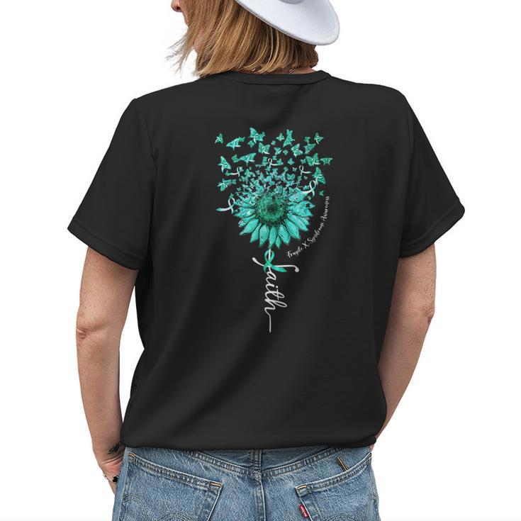 Faith Sunflower Butterfly Fragile X Syndrome Awareness Womens Back Print T-shirt Gifts for Her