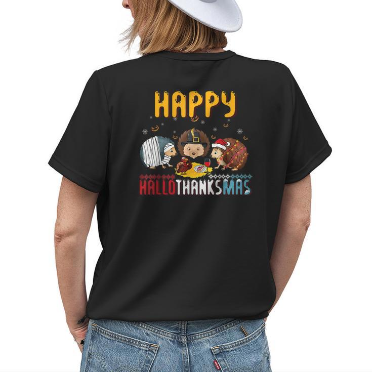 Fall Autumn Christmas Hedgehog Halloween Happy Thanksgiving Happy Thanksgiving Womens T-shirt Back Print Gifts for Her