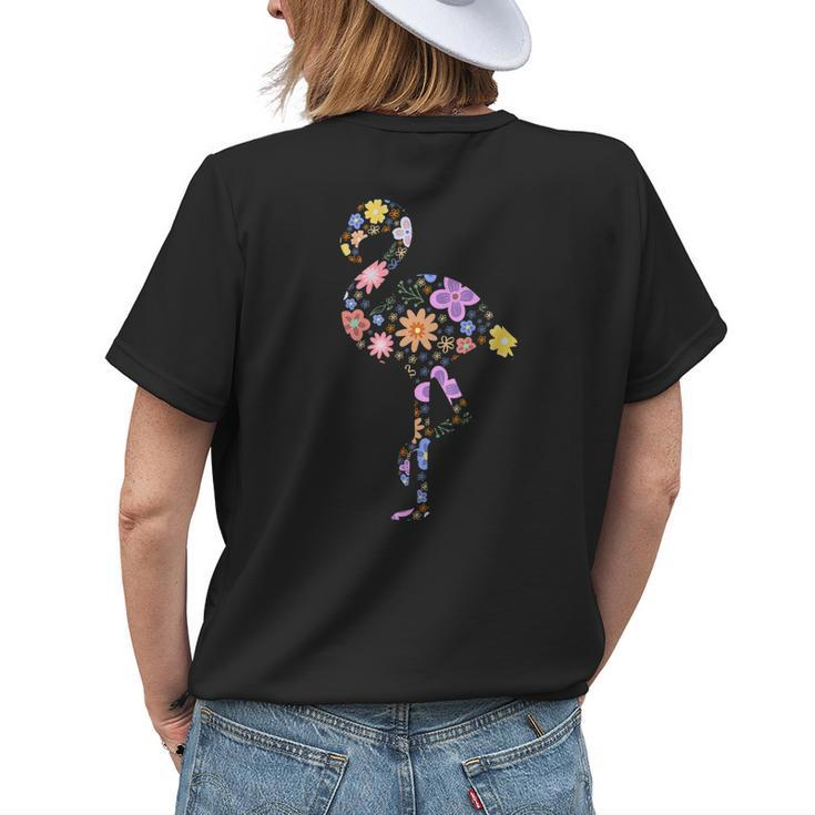 Flamingo Flower Silhouette Lover Gifts Lover Flamingos Gift Womens Back Print T-shirt Gifts for Her