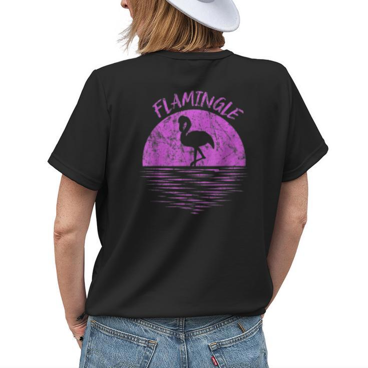 Flamingo Retro Vintage Distressed Sunset Flamingle Womens Back Print T-shirt Gifts for Her