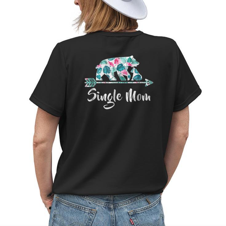 Floral Single Mom Bear Matching Buffalo Pajama Womens Back Print T-shirt Gifts for Her