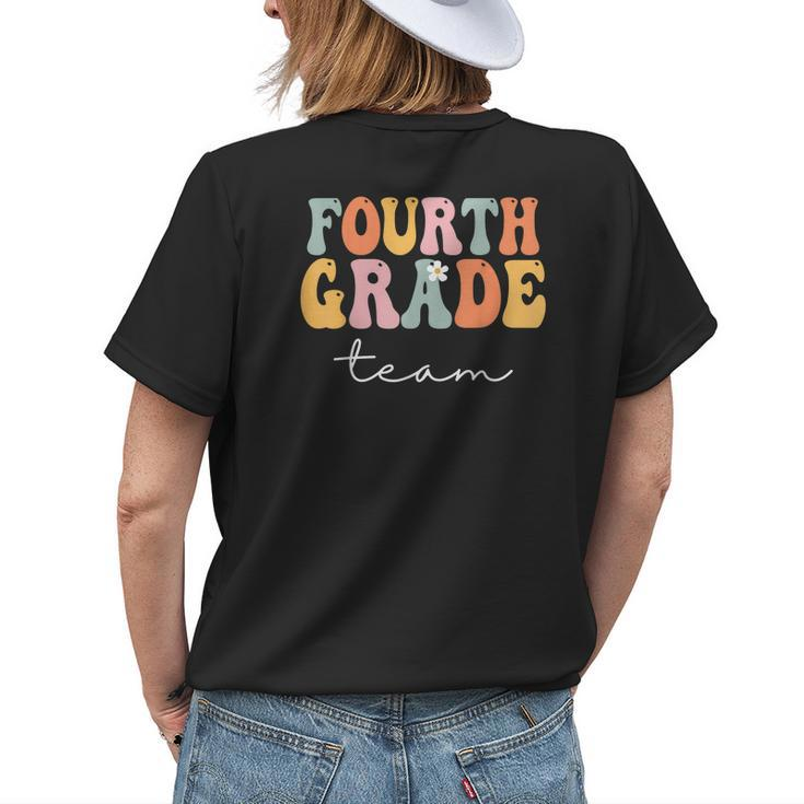 Fourth Grade Team Retro Groovy Vintage First Day Of School Womens Back Print T-shirt Gifts for Her