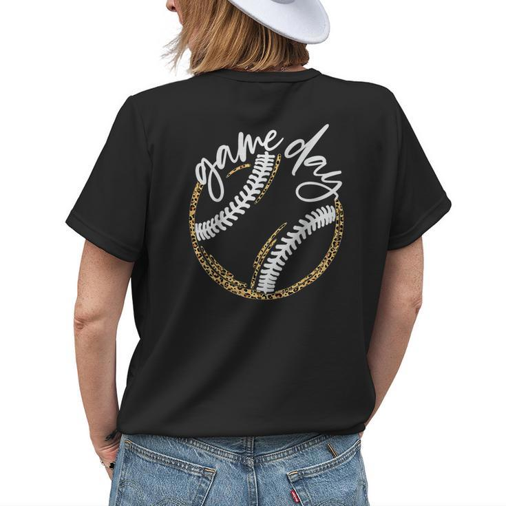 Game Day Baseball Baseball Life Softball Life Mom Leopard Womens Back Print T-shirt Gifts for Her