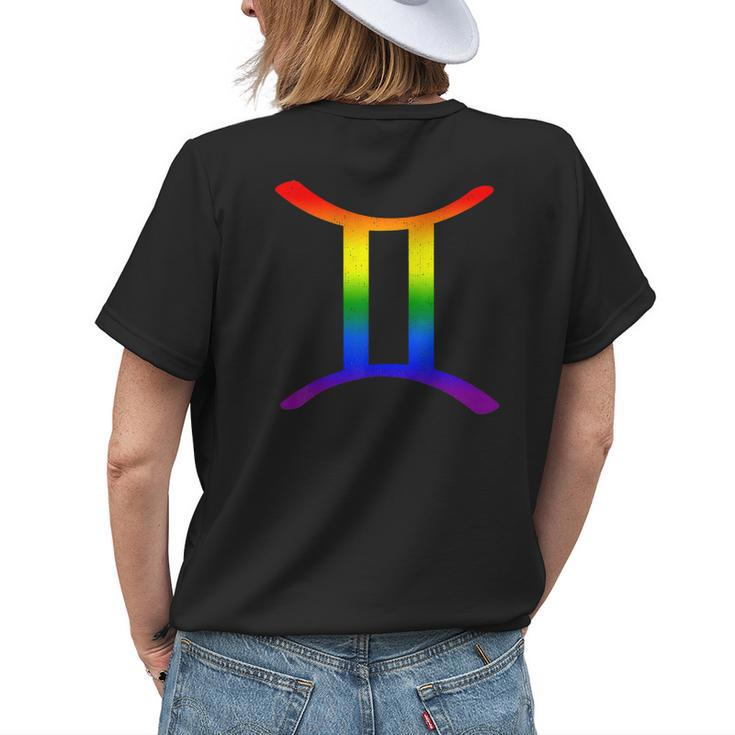 Gemini Lgbt Zodiac Sign Lgbt Rainbow Pride Gay Gifts Womens Back Print T-shirt Gifts for Her